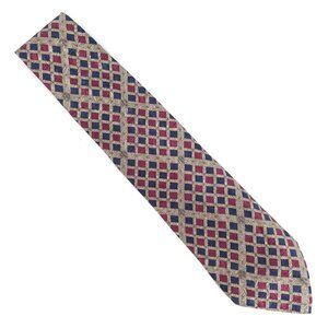 Today's Man Men Necktie 100% Silk Geometric Beige Blue Red 60x4 - NWOT - Italy
